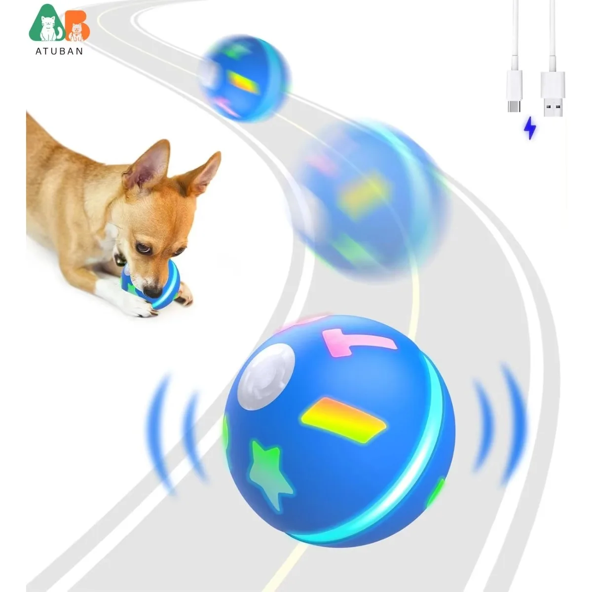 ATUBAN Interactive Dog Toys/Cats Balls with Motion Activated/USB Rechargeable, Electric Dog Smart Ball for Medium Small Puppy