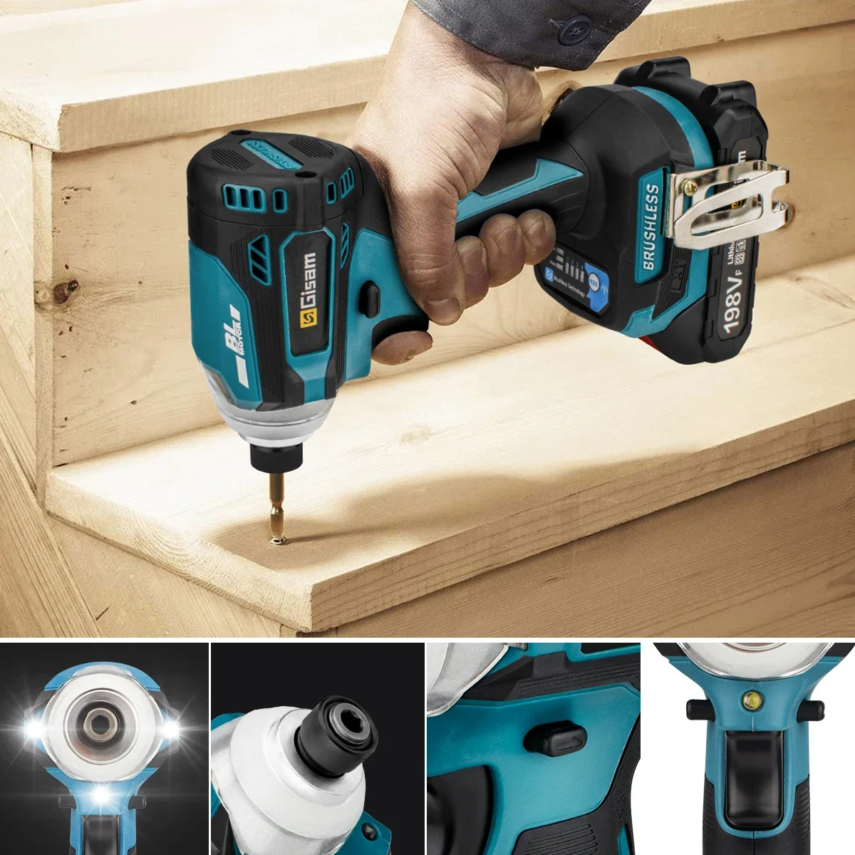 588N.m Brushless Cordless Driver Drill Impact Electric Screwdriver 4 Speed with LED Light Power Tool For 18V Makita Battery