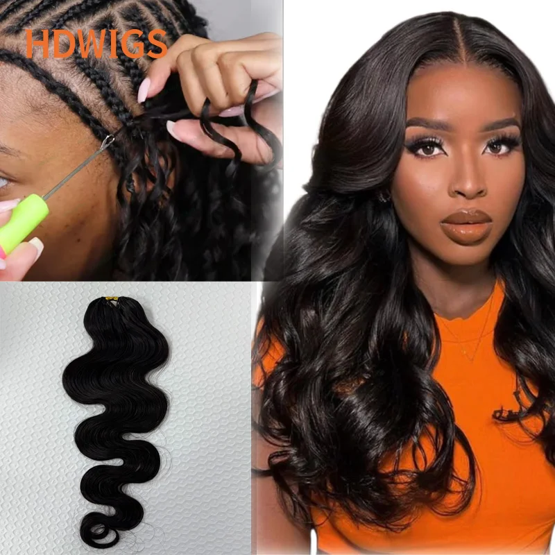 

Knotless Pre-Separated Crochet Hair Extensions Human Hair Body Wave Feather Crochet Real Human Hair Micro Loop Natural Color