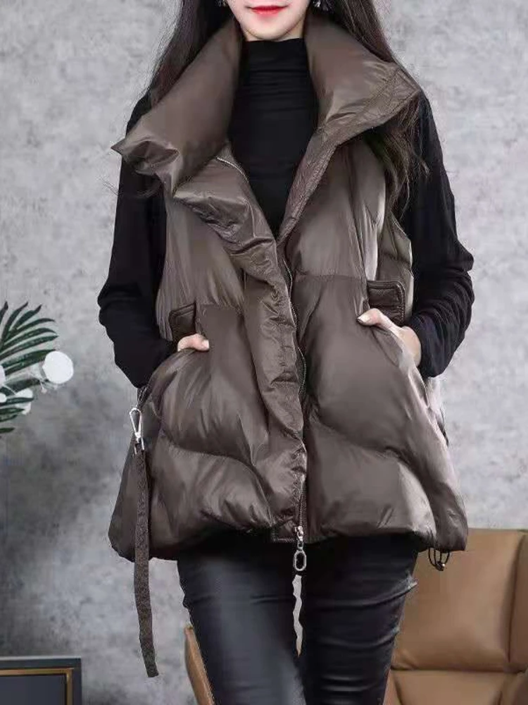 

Women's Down Vest Autumn Winter Korean Style Loose Plus Size Thick Vest Waistcoat Thin Sleeveless Cardigan Women Vests