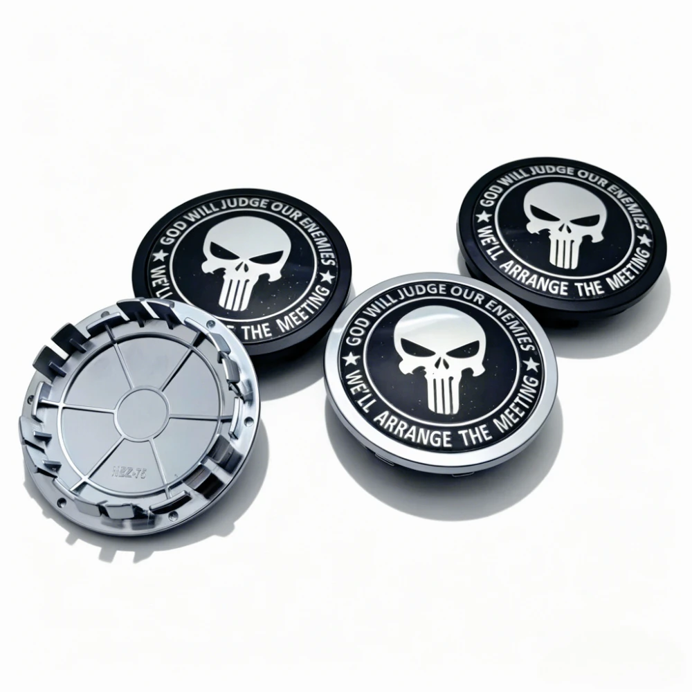 

4pcs Skull Logo Emblem Car Wheel Center Caps OD 75MM Clip 65MM Rim Hubcaps Dust Cover Wheels Hub Cap Replacement Car Accessories