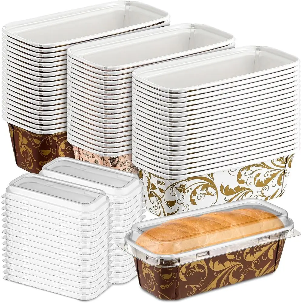 

60-Count Disposable 6x2.5x2 Kraft Loaf Pans with Lids for Christmas Baking, Cakes, Breads, and Holiday Gifts