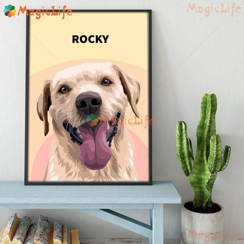 

Custom Pet Dog Photo and Name Cat Animals Poster Wall Art Canvas Painting Wall Pictures For Living Room Decor Posters Unframed