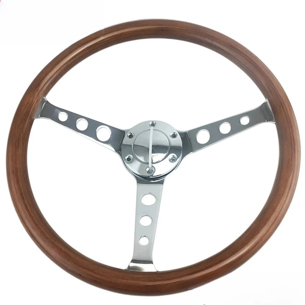new Wooden 15inch Steering Wheel 9 Holes Spoke No LOGO Car Racing 380mm Black Solid Wood Classic Steering Wheel Quick Release