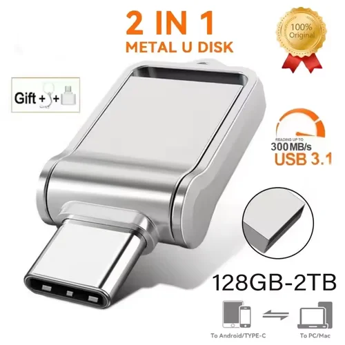 Imagen 2 del producto Nueva unidad Flash USB 3,2 de 2TB, unidad de memoria Flash de alta velocidad, 1TB, 512GB, 256GB, 128GB, interfaz tipo C, memoria Flash de doble uso 2026