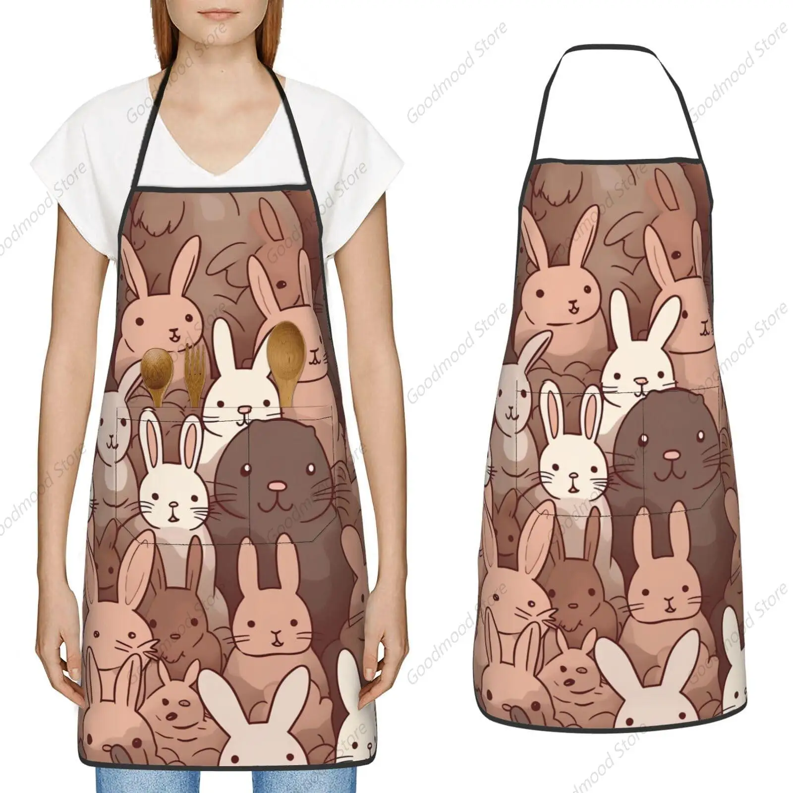 Aprons for Women Men Adjustable Bib Apron Repeating Bunny Pattern Chef Apron for Kitchen Gardening