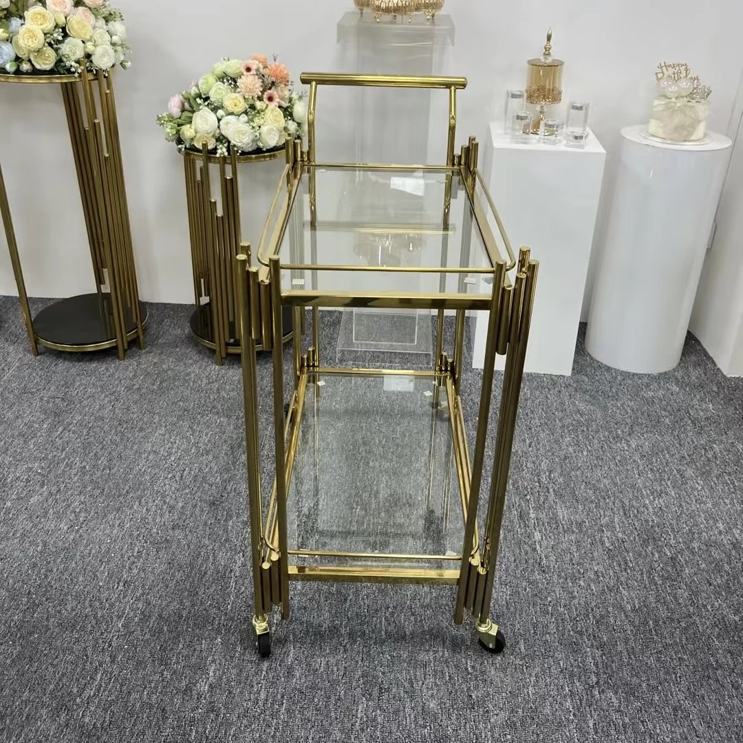 Restaurant Catering Stainless Steel Hotel Trolley Cart 2 Tier Food Service Cart with Wheels Mobile Food Beverage Trolley