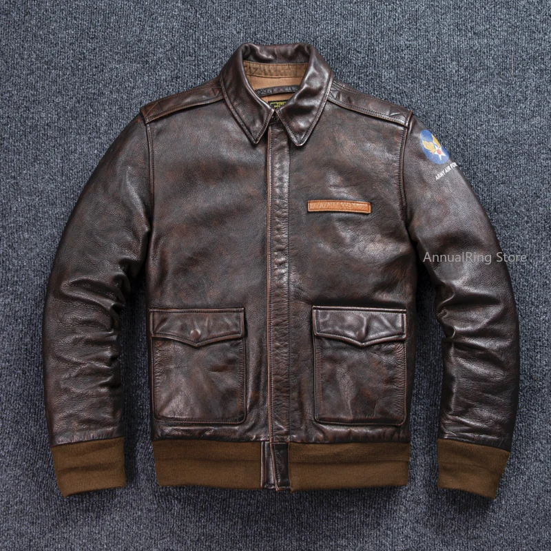 Bomber A-2 สไตล์ของแท้หนังแจ็คเก็ตบุรุษหรูหรา 1.6 มม.หนาเสื้อ Vintage Casual Heavy หนังชุดสูท