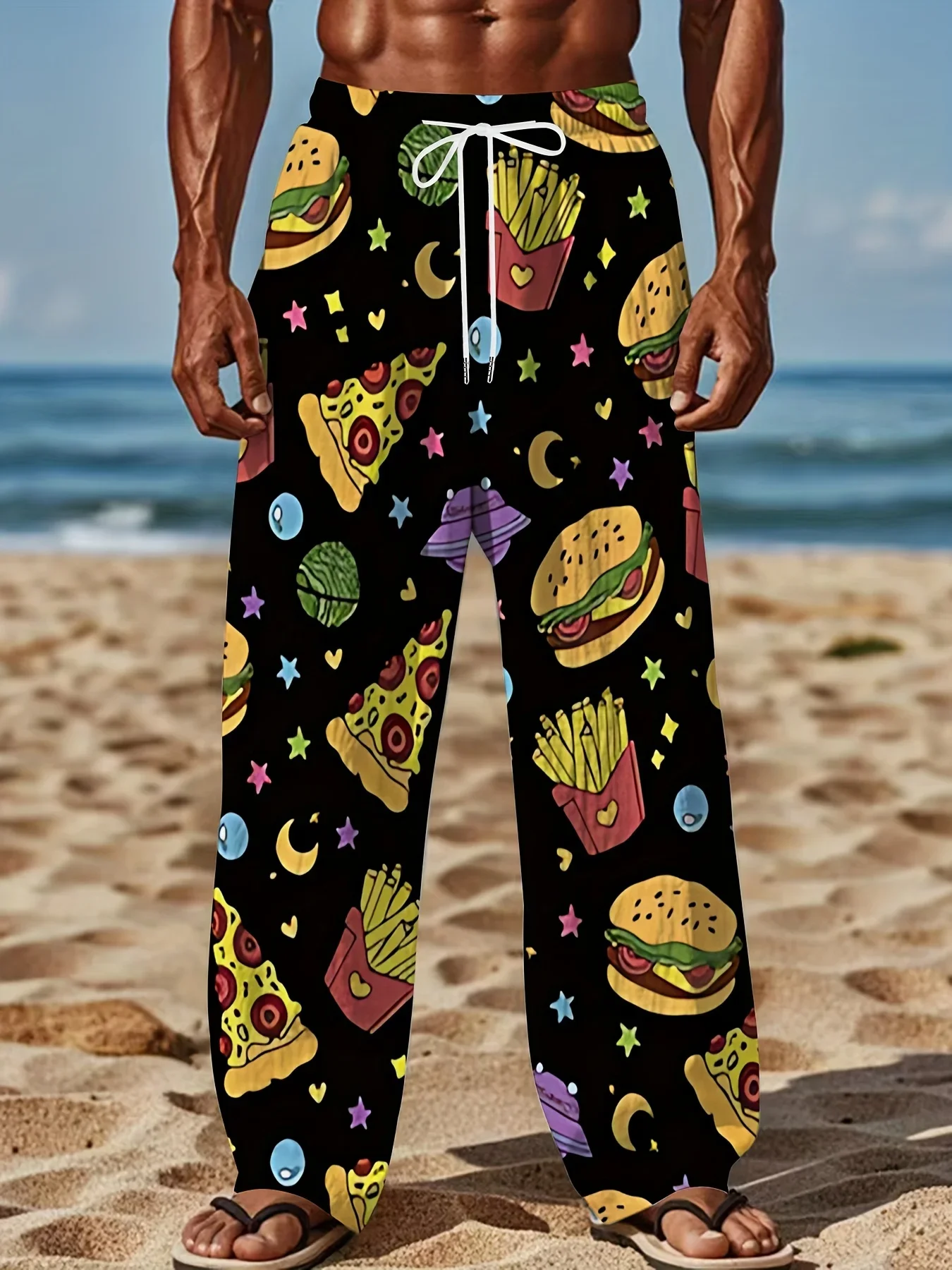 2026 Summer Unisex Fun Fast Food & Space 3D Printed Casual Pants Quick Drying Breathable Elastic Waist Loose Fit Trousers Kids