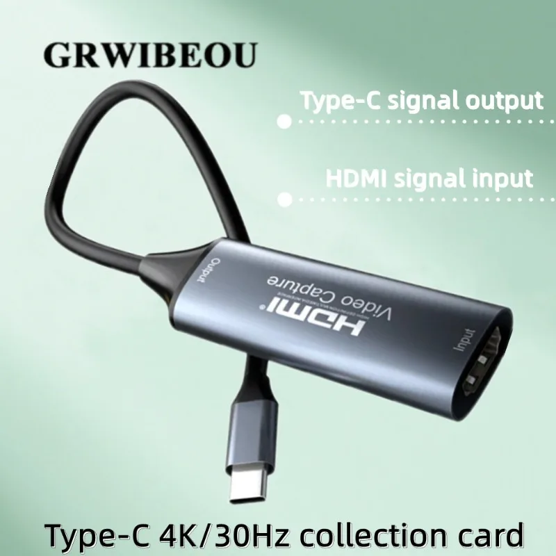 

GRWIBEOU Type-C 2.0 Video Capture Card HDMI-compatible 4K 30Hz Game Grabber Record for Switch Xbox PS4/5 Live Broadcast Game