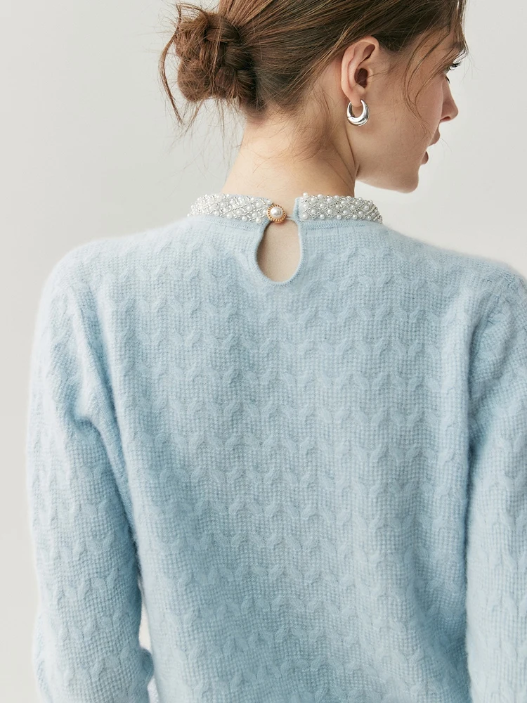 TLOML automne hiver nouveau femmes 100% pull en cachemire col rond col de perles câble tricot pull grâce Style bureau dame Chic hauts