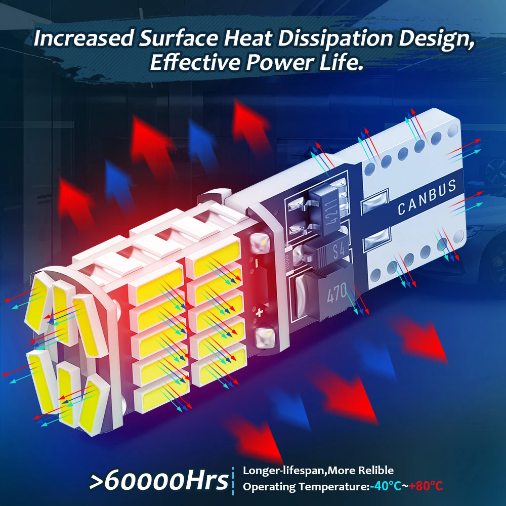 T10 W5W Led 자동차 인테리어 교체 조명, Canbus, 오류 없음, T15 W16W, 테일 신호 전구, 후진 램프, 고출력 4014 SMD 12V, 2 개