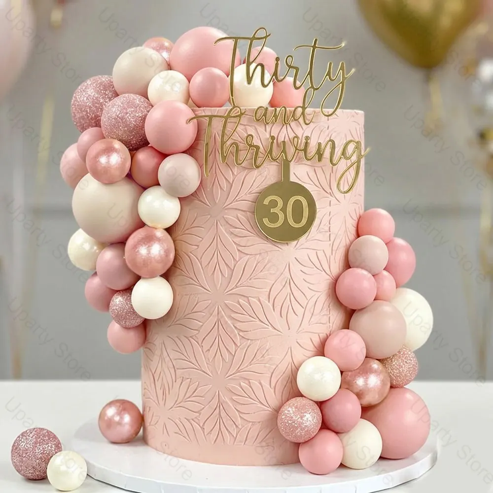 55pcs Blush Pink Ball Cake Toppers Glitter Rose Gold Nude Light Pink Cake Balls for Birthday Baby Shower Wedding Cake Decoration view 6
