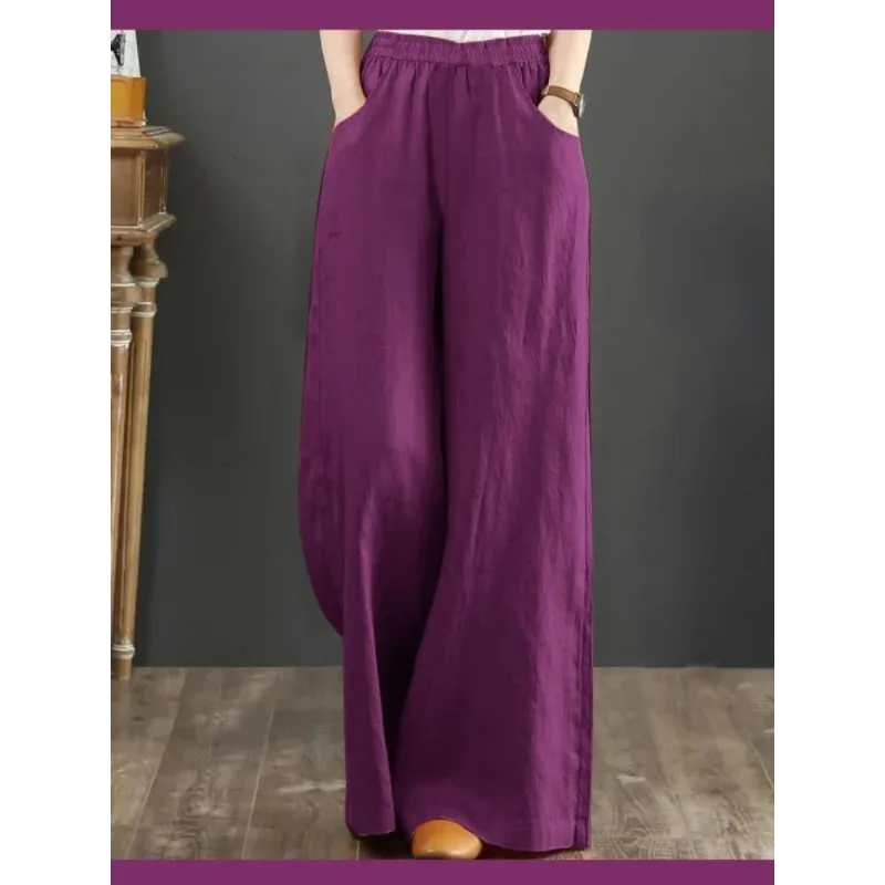 

2024 New Fahion Linen Wide-leg Pants Women's Loose Drawstring Oversize Wide-leg Trousers Streetwear Girls Drawstring Sweatpants