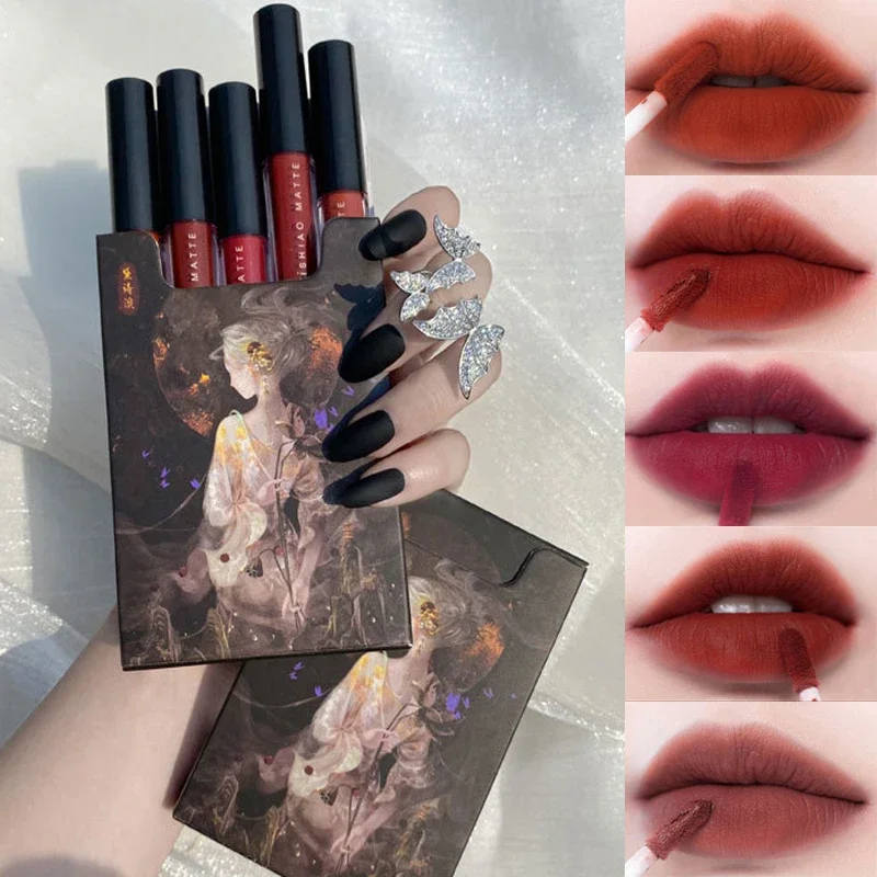 5Pcs/Set Lip Glaze Box Lipstick Matte Velvet Lipsticks Party Lipstick Nonstick Cup Lip Gloss Lips Makeup Waterproof Cosmetics