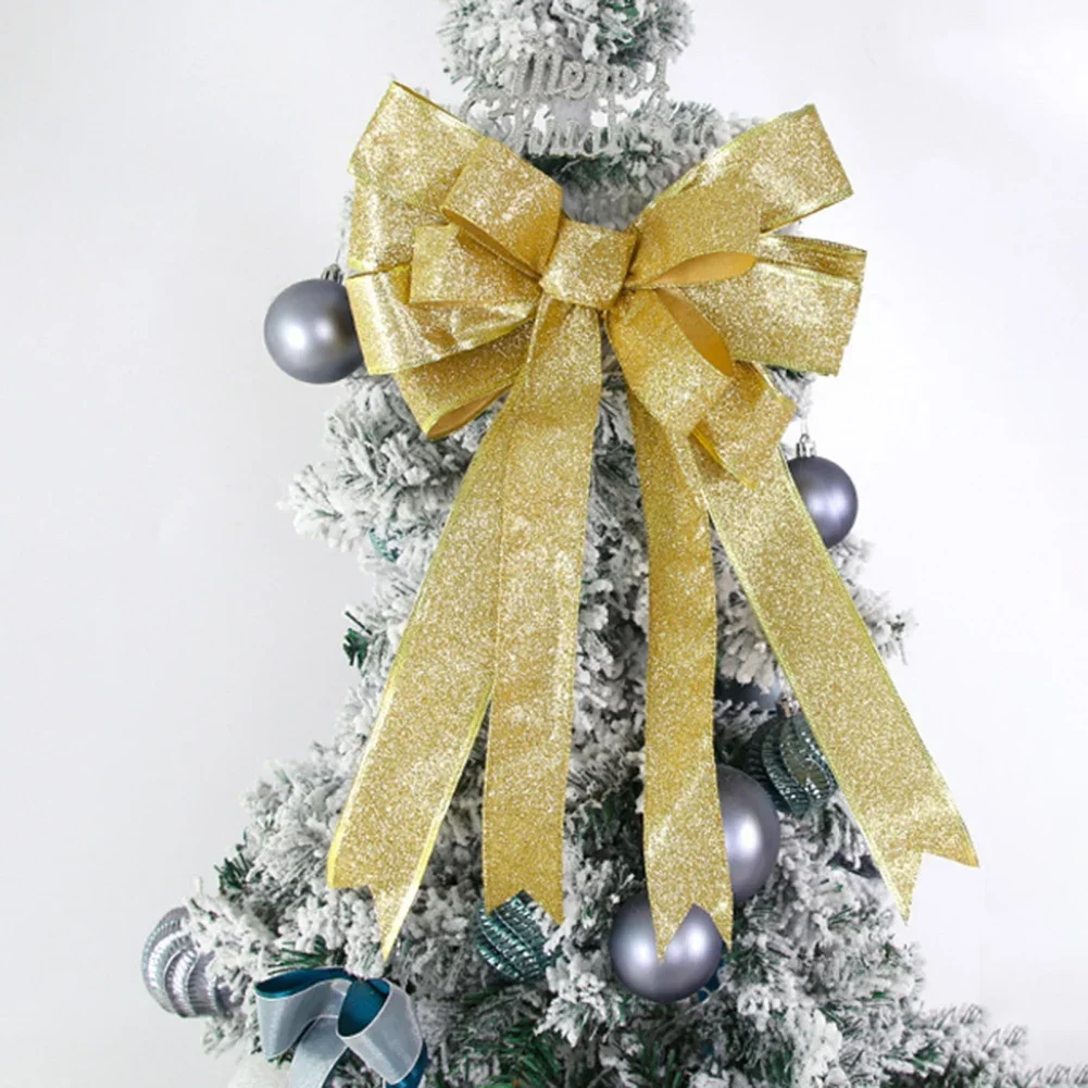 Christmas Tree Bows Decoration Hanging Gold Silver Bowknot Xmas Tree Ornament New Year Atmosphere Bow Knot Pendant Decor