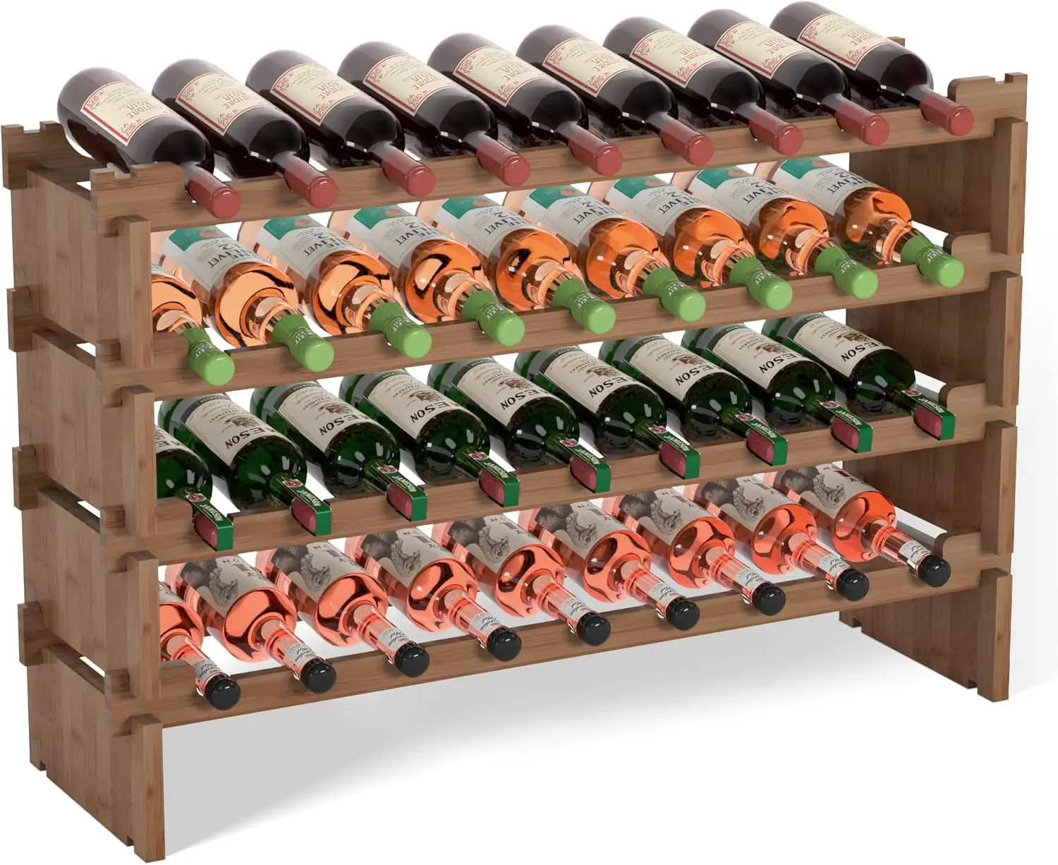 

Freestanding Wooden Wine Rack, 4-Tier Stackable for 36 Bottles, Walnut Finish, 33.5 in Wide