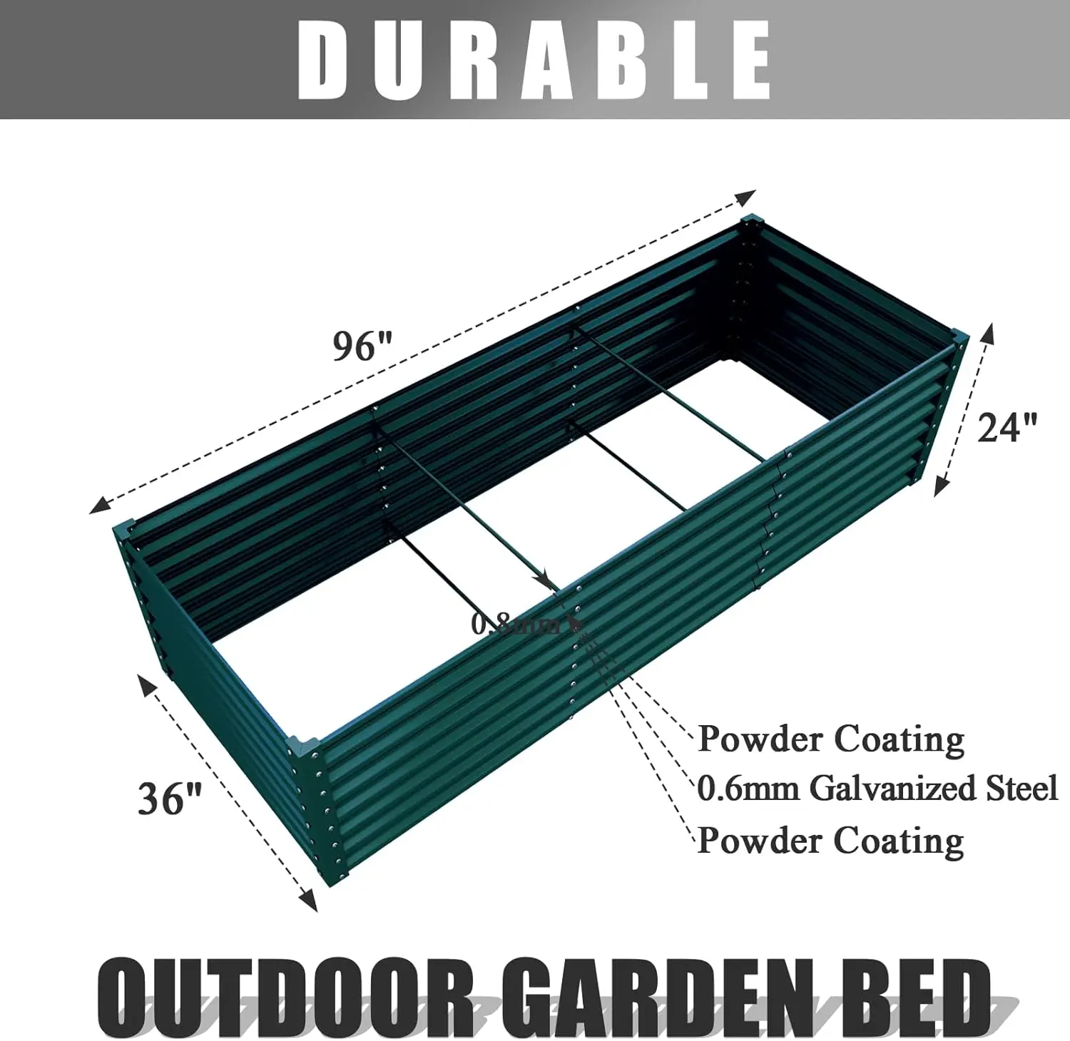 1 Pack 8x3x2FT Galvanized Raised Garden Bed Kit Retangular Metal Ground Planter Box Outdoor Bottomless Planter Raised Beds for V