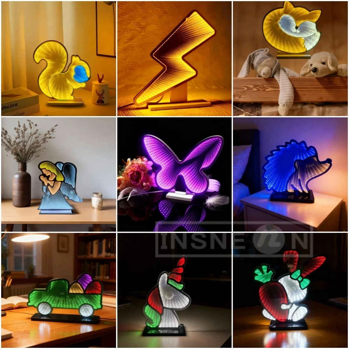 Infinity Mirror Bedroom Light with Dimmer-led Kids Night USB Room Decor Magical Powered Nightlight Cozy Squirrel Bedroom Light