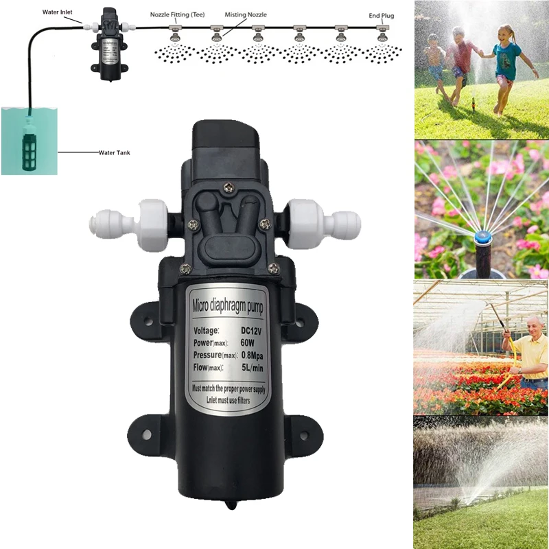 Booster Mist Pump 12V DC 110 PSI Water Self-Priming  With Power Adapter For Swimming Pool Garden Spryaer Irrigation System