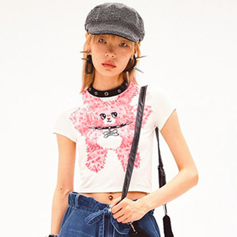 

New Print T-Shirt Women Summer Sexy White Short Sleeve O-Neck Streetwear T-Shirt Casual Slim Top Female Versatile Funny T-Shirt