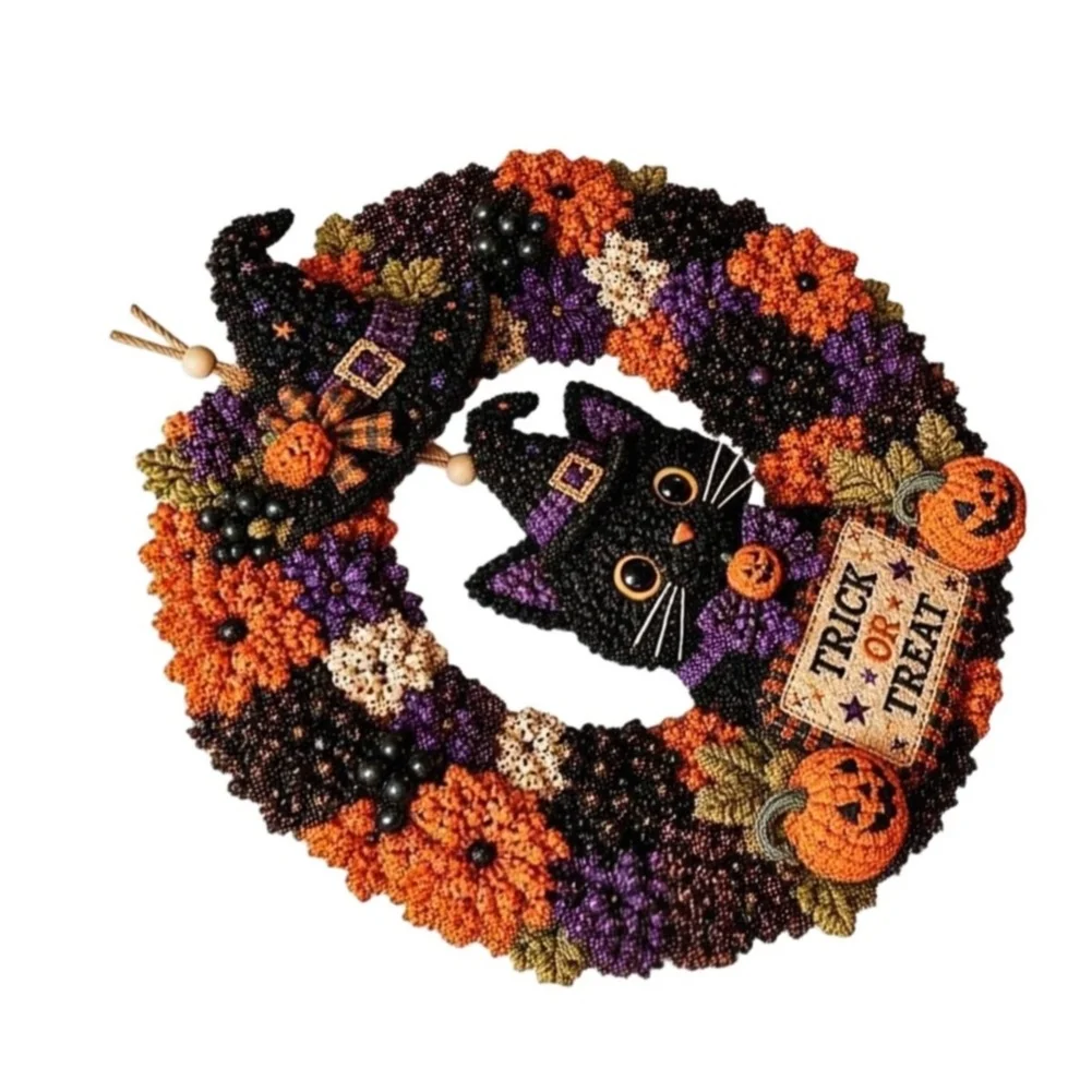 Halloween Fabric Wreath DIY for kit Featuring Sticker Application for Indoor and Outdoor Spooky Season Decoration Projects