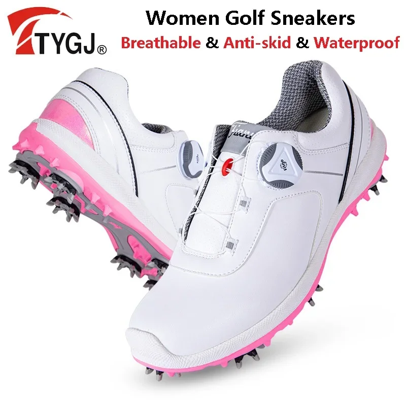 TTYGJ Microfiber Waterproof Golf Shoes Women Anti-skid Spike Golf Sneakers Ladies Lightweight Sports Shoes Training Footwear