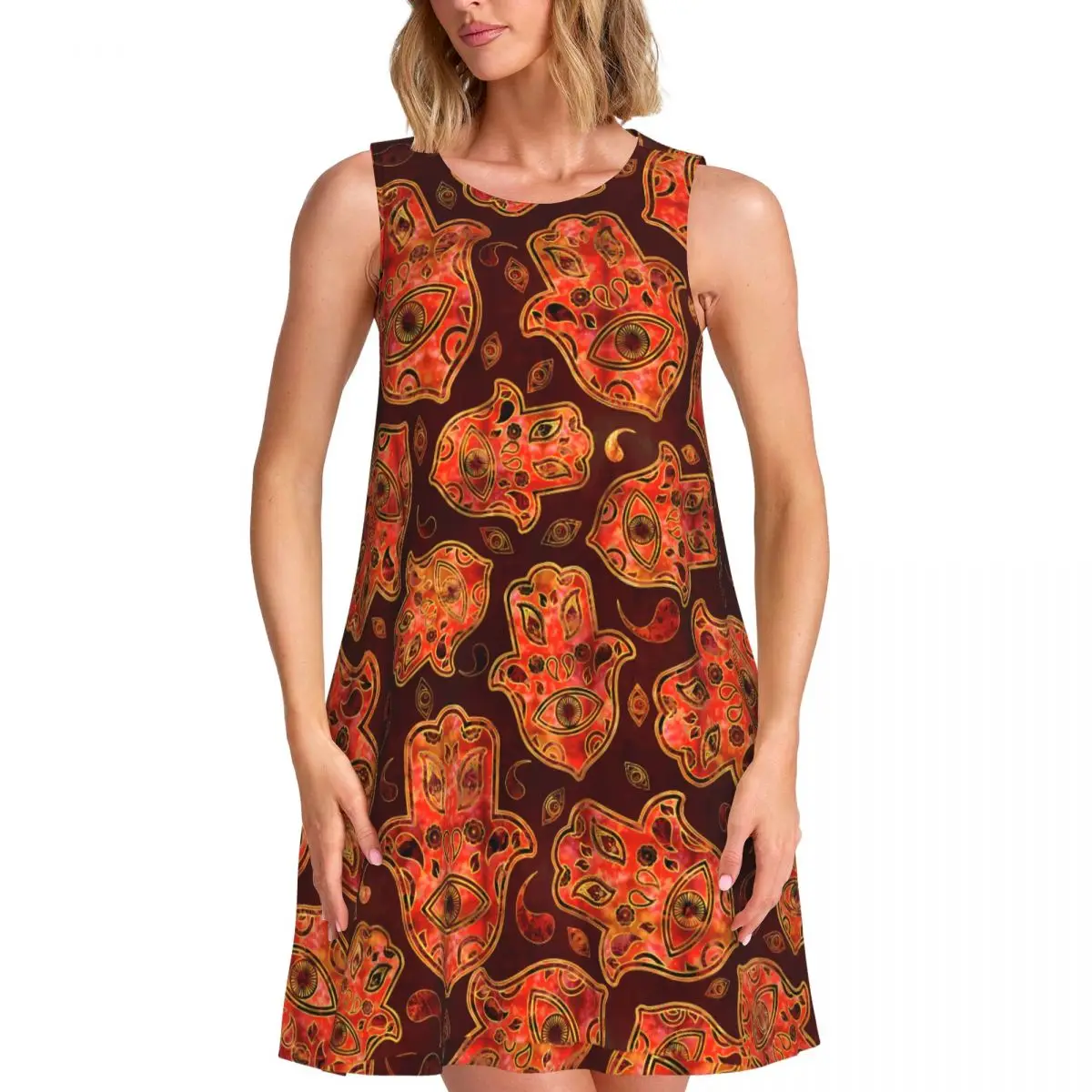 Hamsa Hand Casual Dress Hand of Fatima Streetwear Dresses Daily Pattern Modern Dress Hot Sleeveless Clothes Plus Size