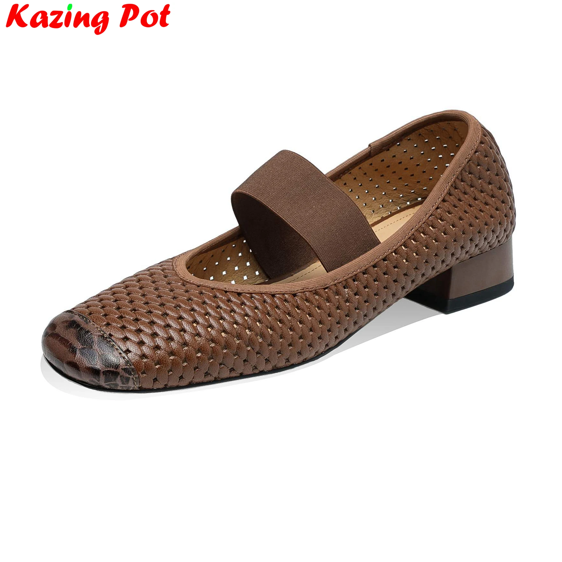 

Krazing Pot Big Size Sheep Leather Square Toe Low Heels Spring Summer Mary Janes Shoes Shallow Retro Fashion Brand Women Pumps