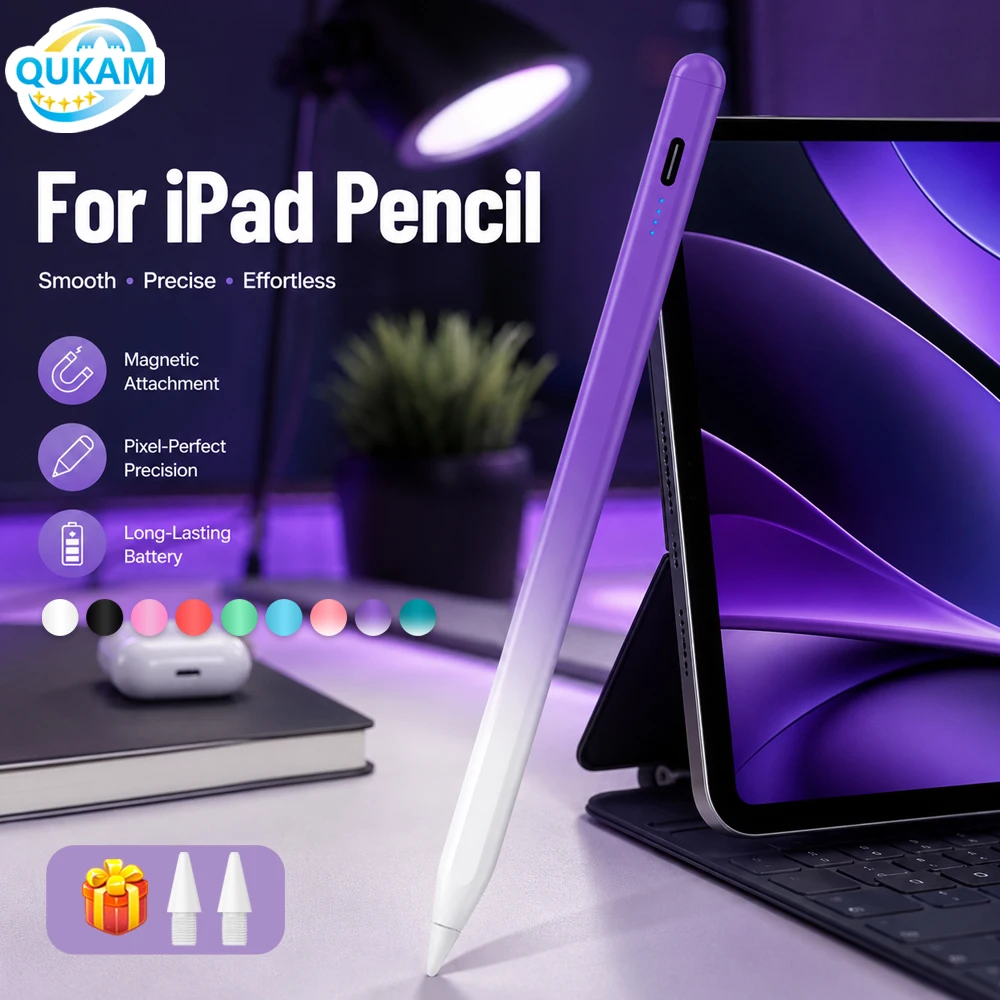 

New Lightweight Magnetic Stylus Pen For iPad 2018-2026 Air Mini Pro With No Bluetooth Palm Rejection 4 LED Power Display Drawing
