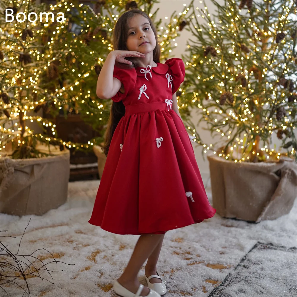 

Booma трапециевидное платье принцессы с бантом и красными цветами для девочек, платье для свадебной вечеринки для детей, платья для выпускного вечера с цветами для девочек Custo