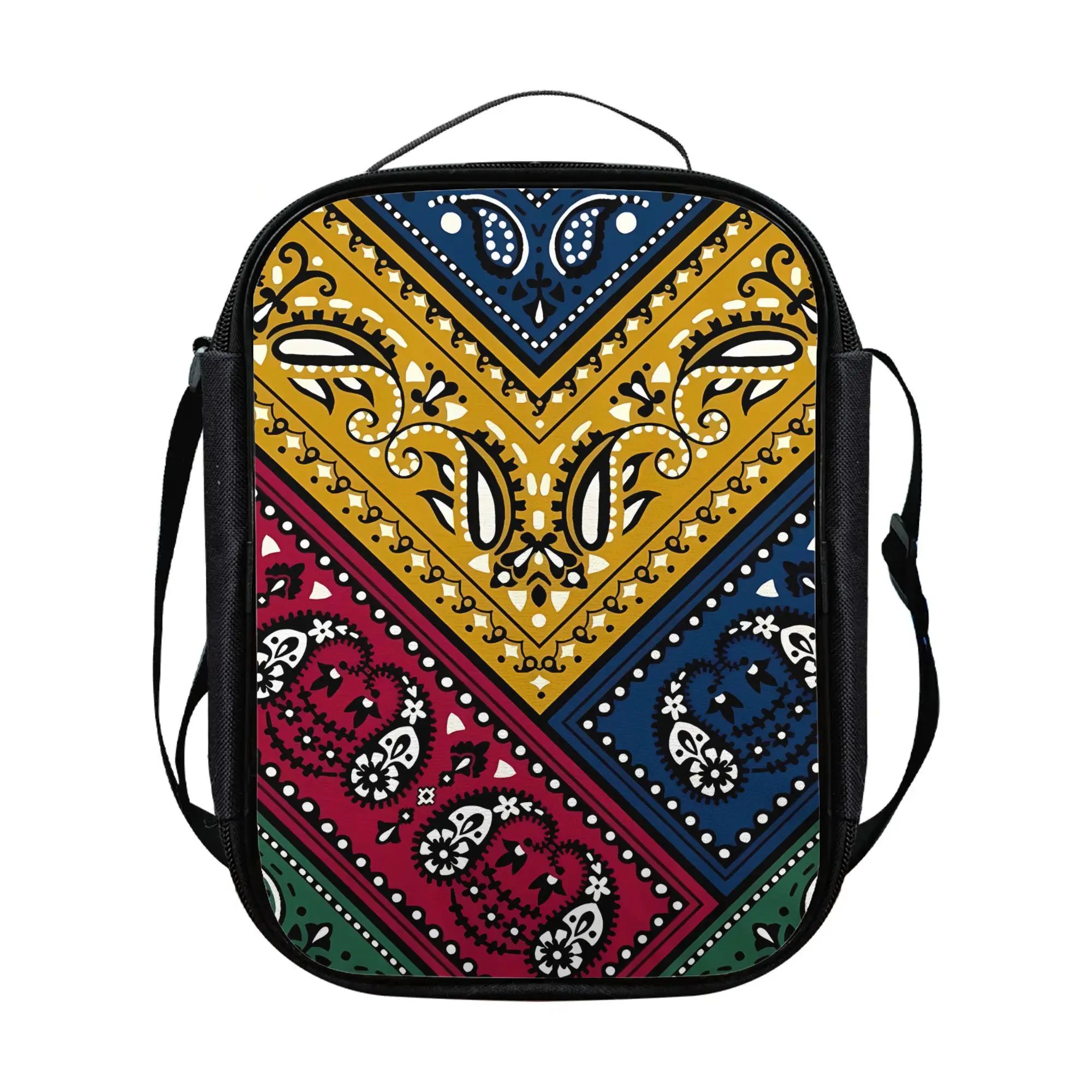1pc Colorful Paisley Print Lunch Bag - Non-Food Contact Portable Picnic Storage Bag with Sturdy Handle, Spacious Rectangular