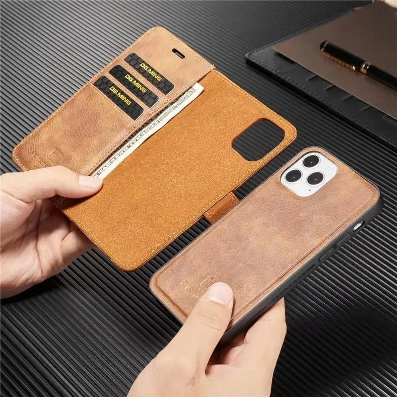 

High-end Leather Shockproof Cover Card Slots Pocket Holder For iPhone 13 Pro Max Detachable Magnetic Flip Wallet Phone Case