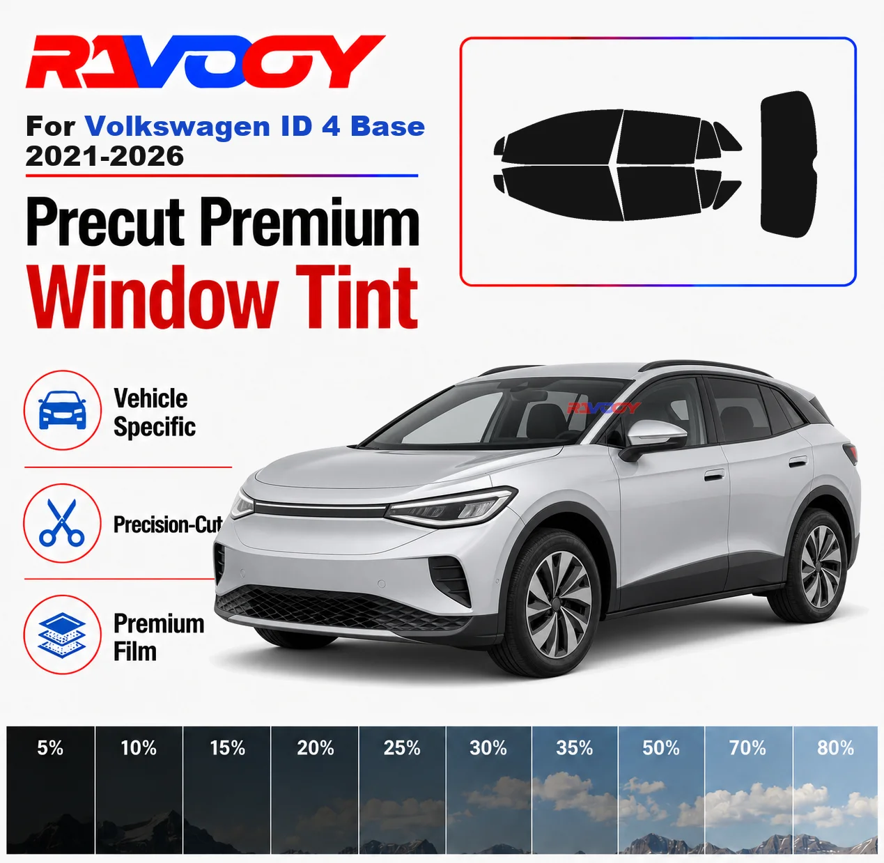 Premium Precut Window Tint Kit Front Rear Windows Rear Windshield For Volkswagen ID 4 Base 2021-2026 Car Solar Nano Ceramic Film