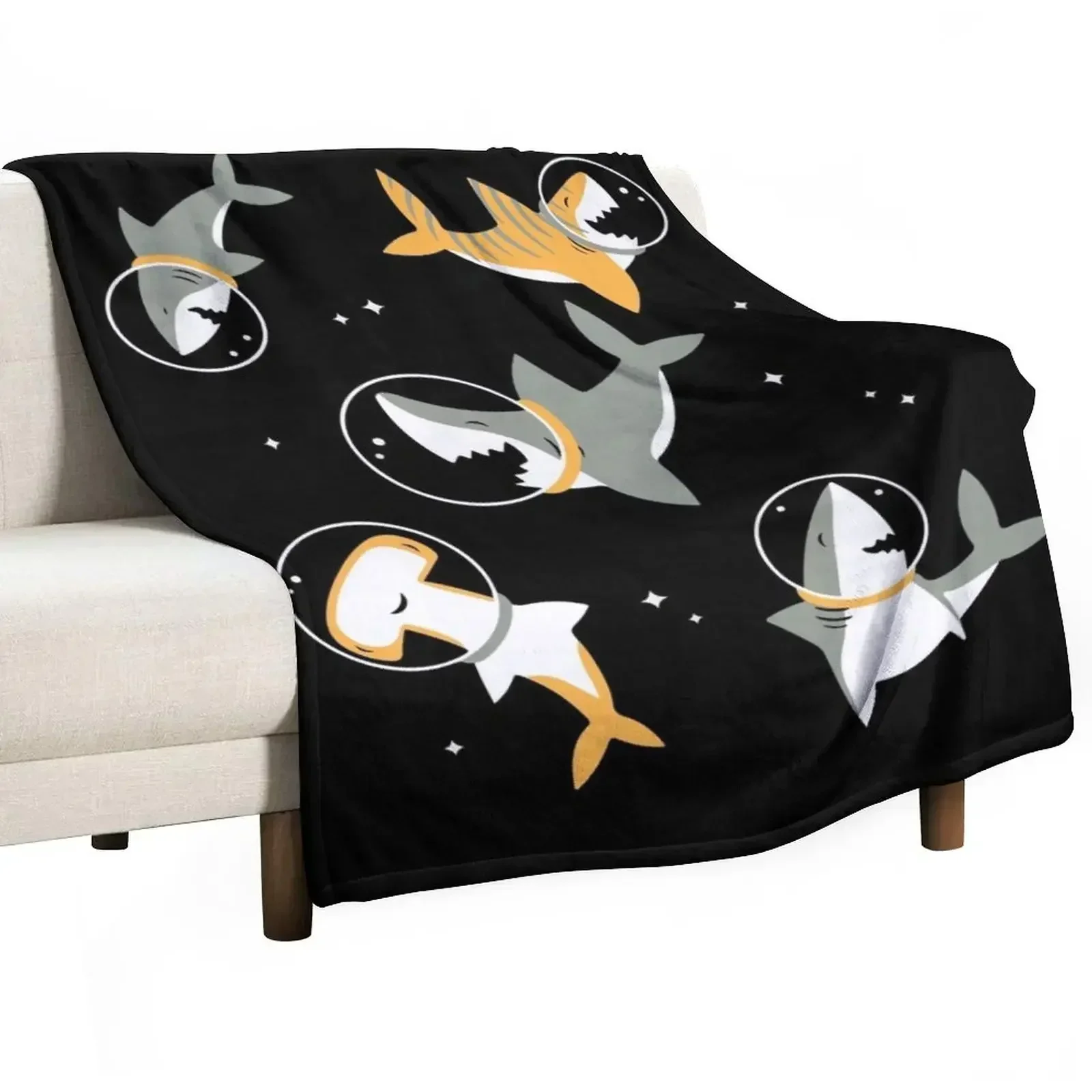 

Sharks in Space Throw Blanket Soft Beds Shaggy Summer Furrys Blankets