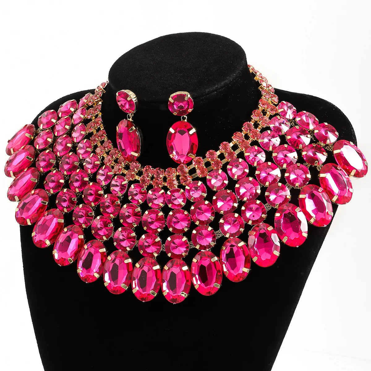 Advanced luxury shiny multi-layer rhinestone earrings necklace set fashion exquisite women's banquet evening gown accessories