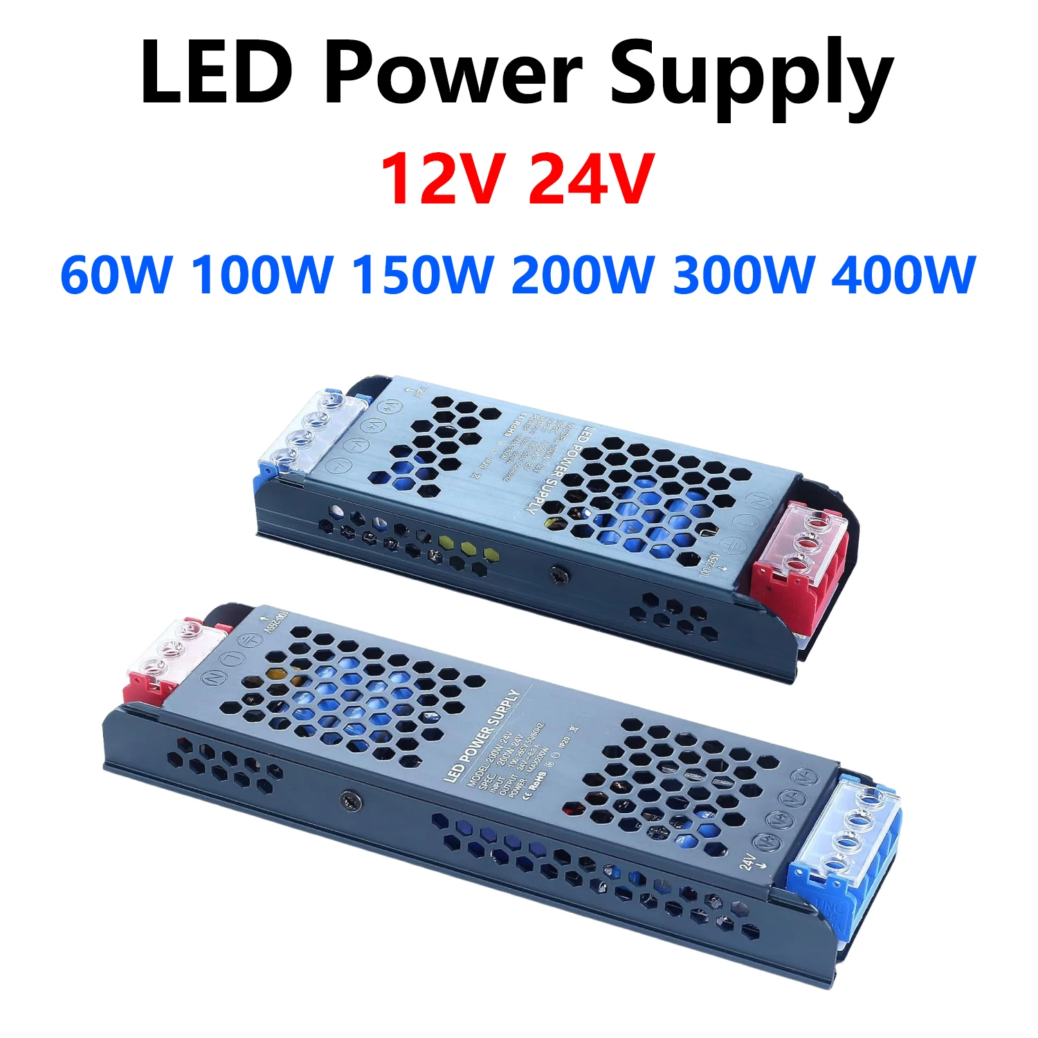 AC 220V TO DC 12V 24V LED Driver 60W 100W 150W 200W 300W 400W Power Supply Ultra-thin For LED Strip Light