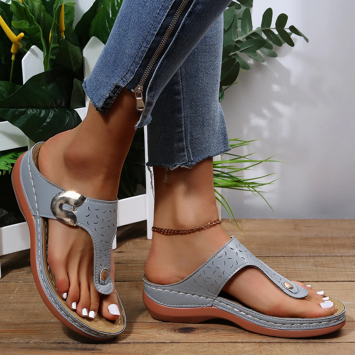 2022 Summer Women Wedge Sandals Premium Orthopedic Open Toe Sandals Vintage Anti-slip Leather Casual Female Platform Retro Shoes