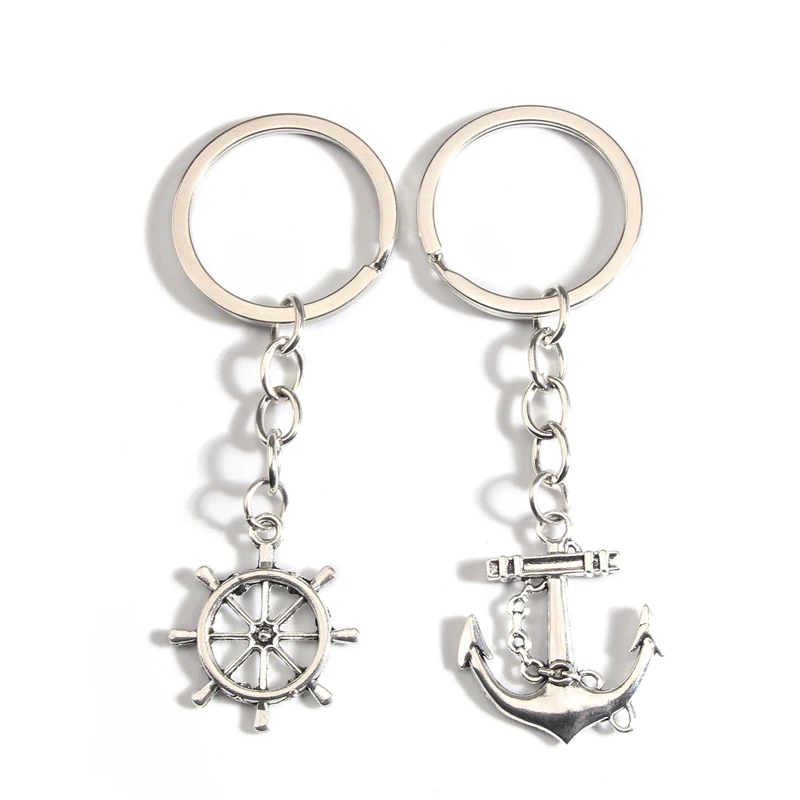 1 مجموعة الدفة مرساة سبيكة المفاتيح فضية اللون رحلة البحر سلسلة مفاتيح للنساء الرجال الهدايا تذكارية صنع اليدوية DIY بها بنفسك مجوهرات