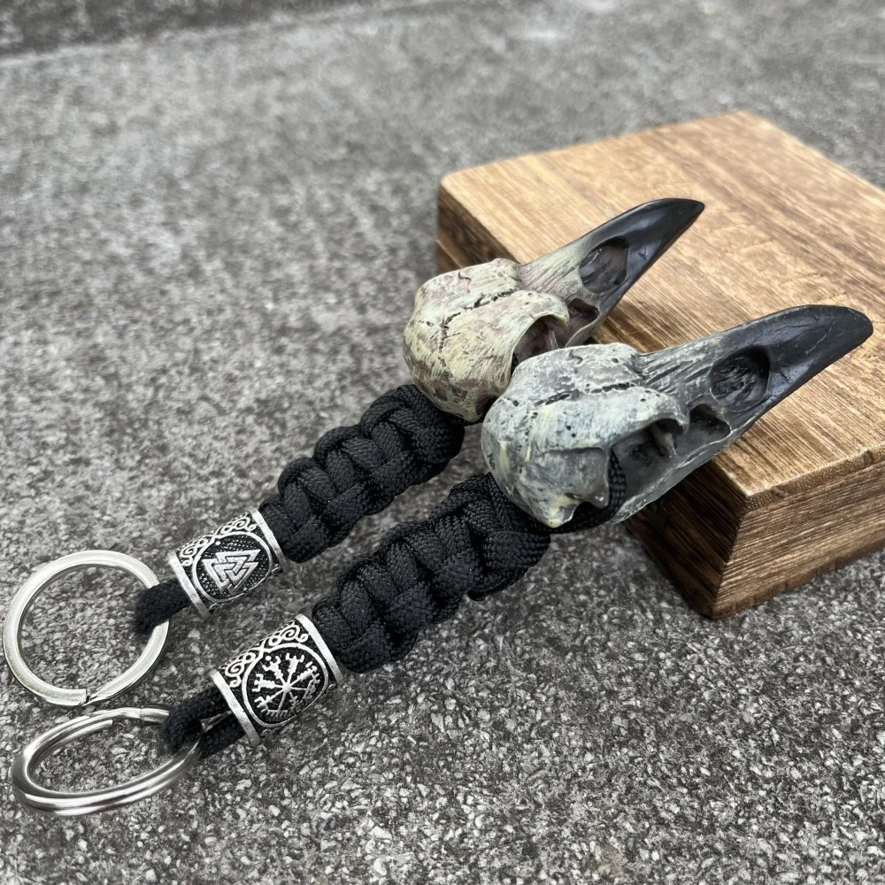 Nostalgia Gothic Odin Raven Skeleton Keyring Vintage Resin Crow Skull Viking Key Chain For Car Bag Accessories