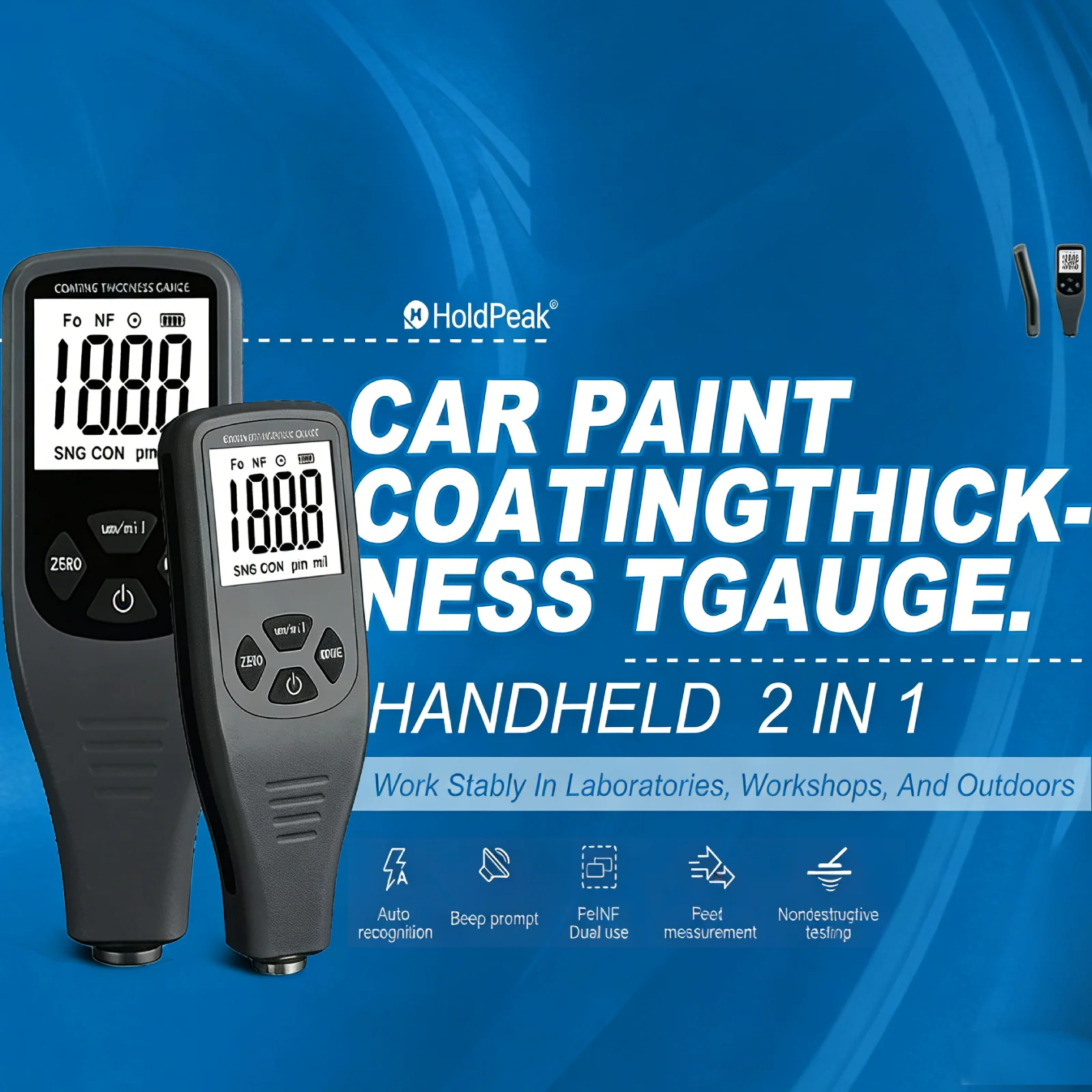

Car Paint Thickness Gauge,2in1 Digital Coating Tester,0-1300um High Accuracy,Auto Recognition,Non-destructive For Car Inspection