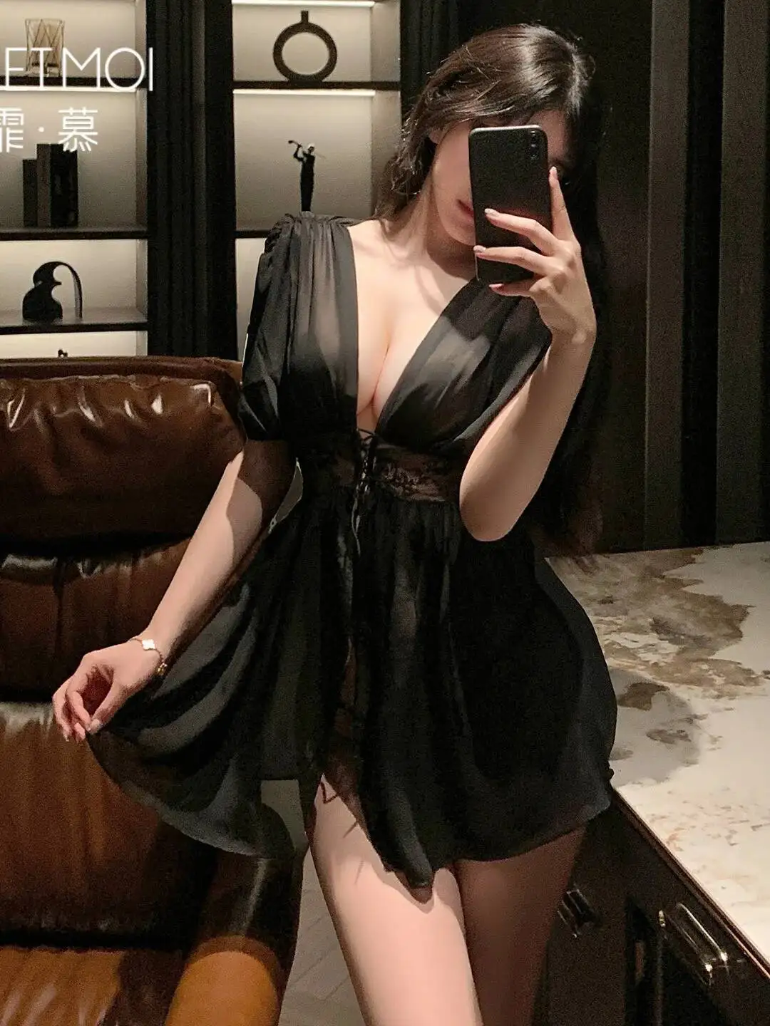 جديد الدانتيل الفرنسي مفتوح الصدر واسعة الأكمام شير ثوب النوم مثير بلون شبكة شفافة الساحرة أنيقة الرغبة النقية فستان TT5E