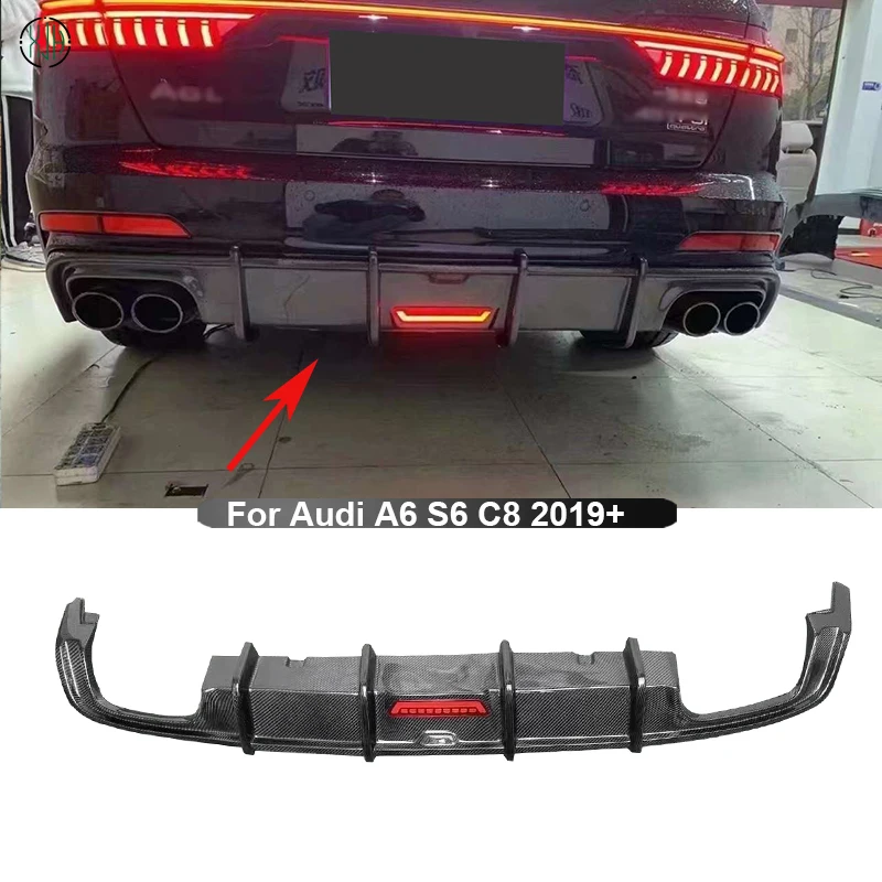 For Audi A6 S6 C8 2019+ Carbon Fiber Back lip Car Rear Bumper Lip Diffuser Spoiler Parts Car Accessories