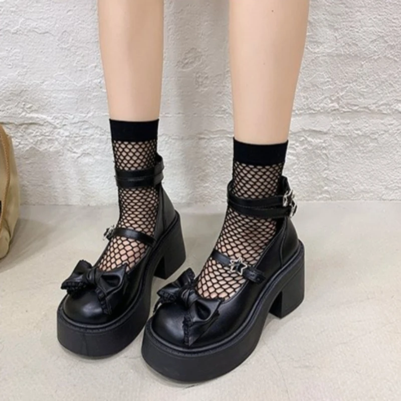 Nuevos Zapatos de Cuero para Mujer con Tacón Grueso 2026, Estilo Francés, con Lazo, Retro, Dulces y Modernos, que Aumentan la Estatura, Tallas Grandes