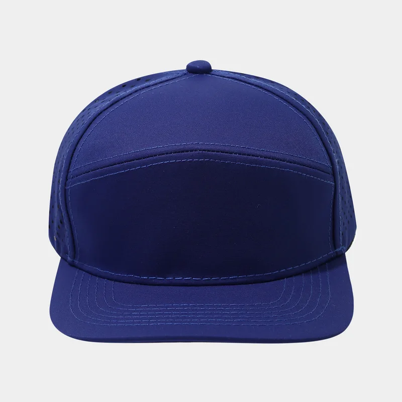Custom Logo 5 Panel Laser Cut Perforated Trucker Hat Flat Bill Snapback Quick Dry Breathable Golf Outdoor UV Protection Sun Cap