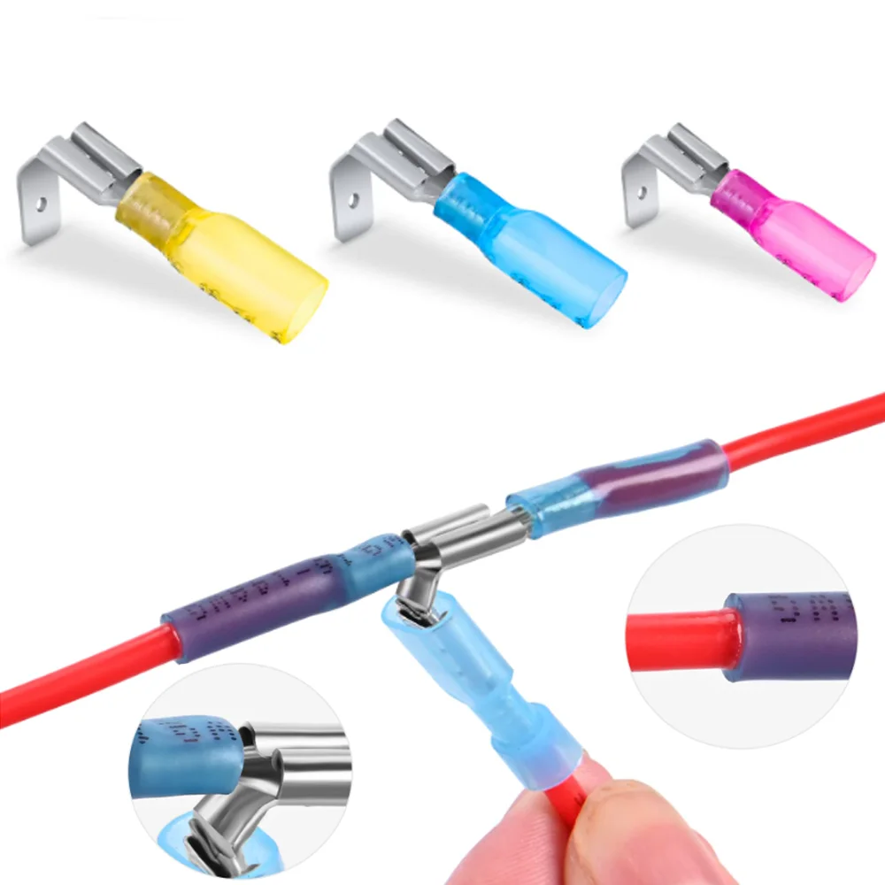 

10/50Pcs Heat Shrink Piggy Back Spade Quick Splice Crimp Terminals Connectors Electrical Butt Terminals 22-16/16-14/12-10 AWG