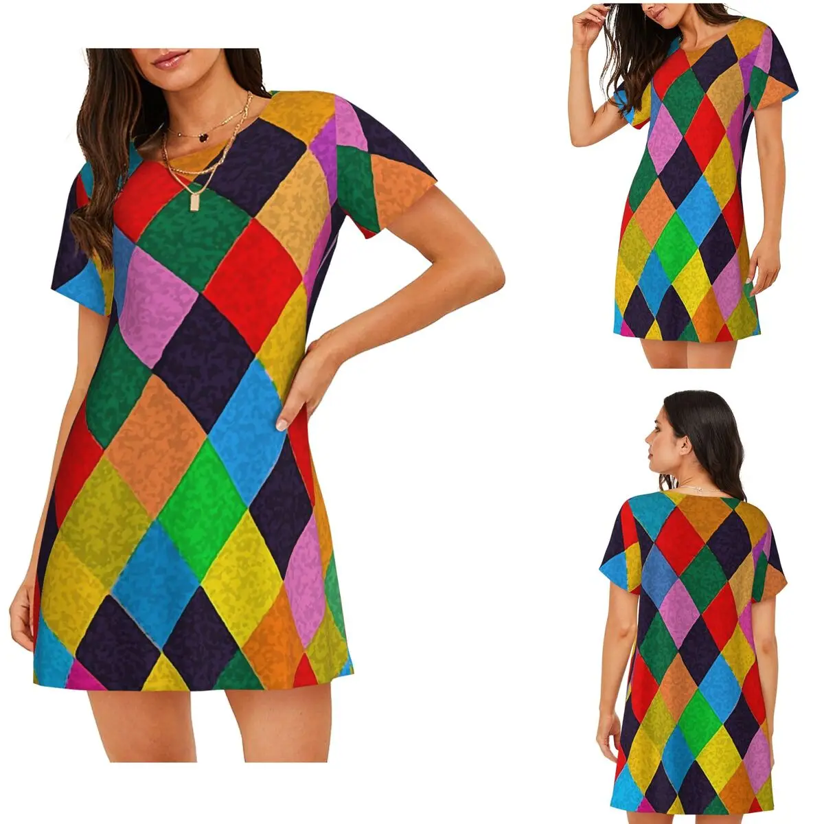 

Mardi Gras Harlequin Plaid Playing Cards Rhombi Short Sleeves Nightdress For Sleeping Sleepshirts Women Short Sleeve Nightgowns