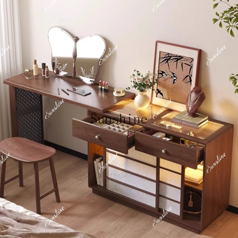 

Dresser solid wood corner new small apartment bedroom walnut retro makeup table FT