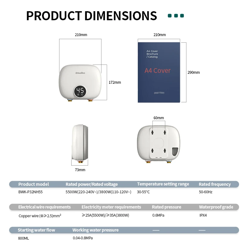 Bellwell na-tankless電気ウォーターヒーター,瞬間的なミニヒーター,インスタント給湯,テーブル下,110v,220v