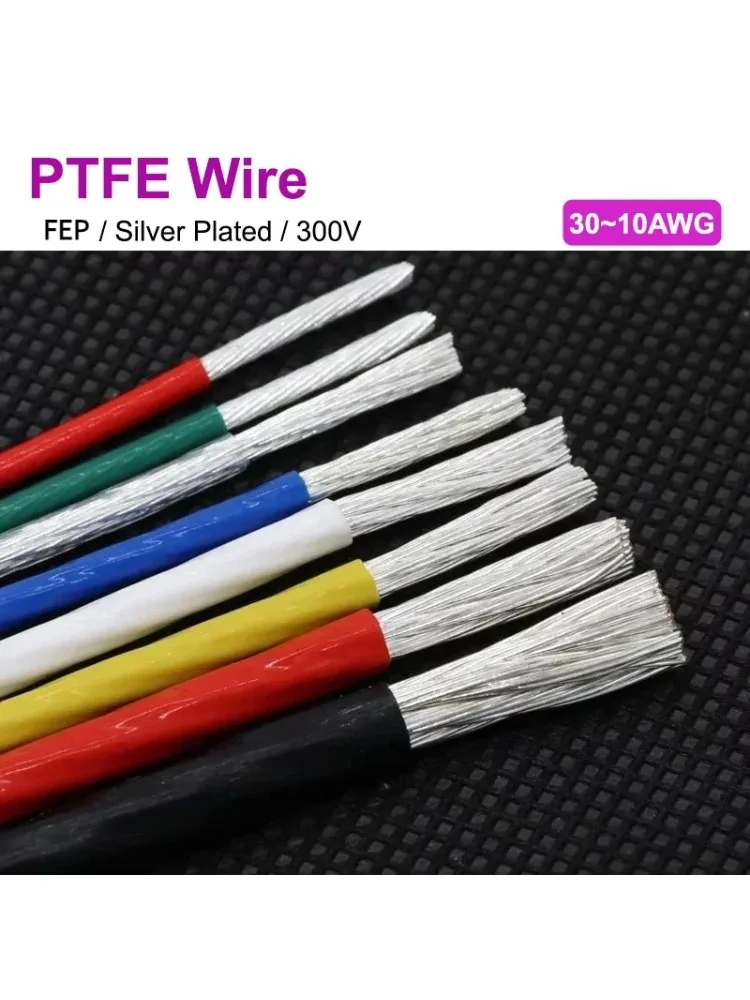 10/25M Verzilverd PTFE Draad FEP Geïsoleerde 10/11/13/14/18/20/22/24/25/28/30AWG DIY Hoge Zuiverheid OFC Koperen Kabel Voor 3D Printer - afbeelding 2